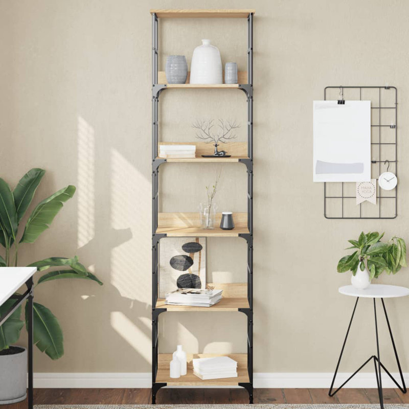 Nevai 188.5cm H x 50cm W Steel Etagere Bookcase, Sonoma Oak