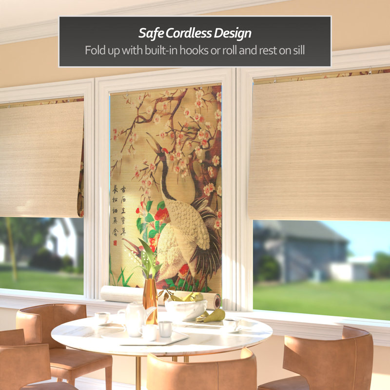Bamboo Window Shade Blind - Red-Crowned Cranes 36" W, 36"W x 72"L