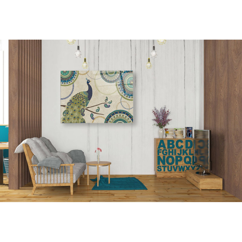 «Peacock Paradise I» par Véronique Charron, art mural en verre acrylique, H 24 po x l 36 po x P 0,2 po
