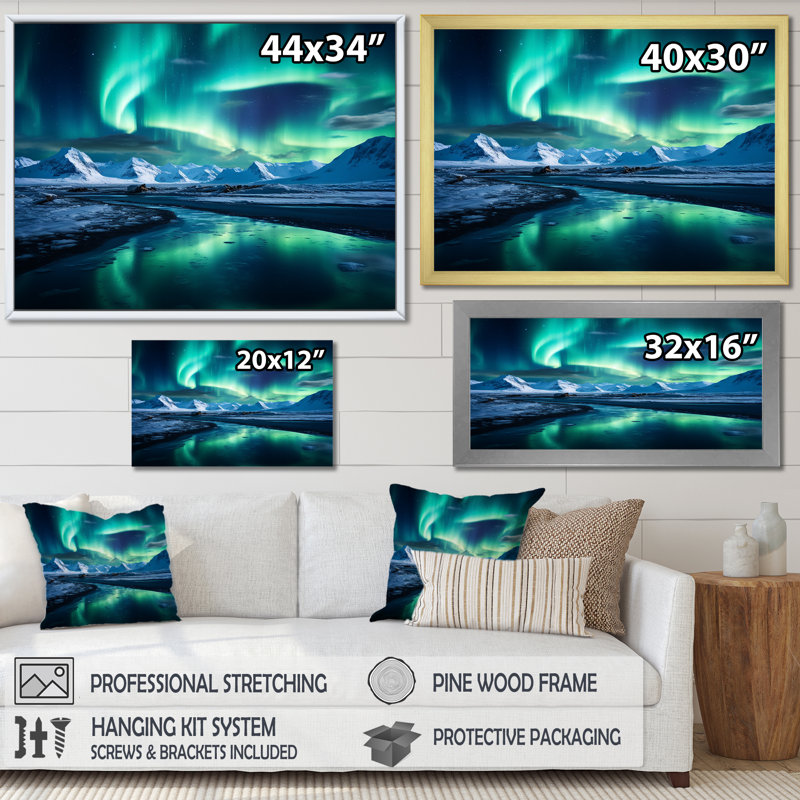 «Islandais Borealis», art mural «Aurora Borealis», H 28 po x l 60 po x P 1,5 po, Toile tendue