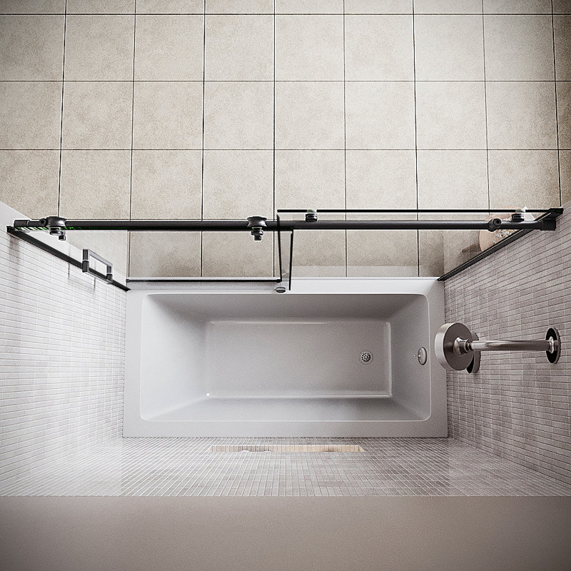 Porte de baignoire coulissante semi-sans cadre 60 po x 60 po avec quincaillerie en chrome poli 5/16 po traité CrystalTech Sebino