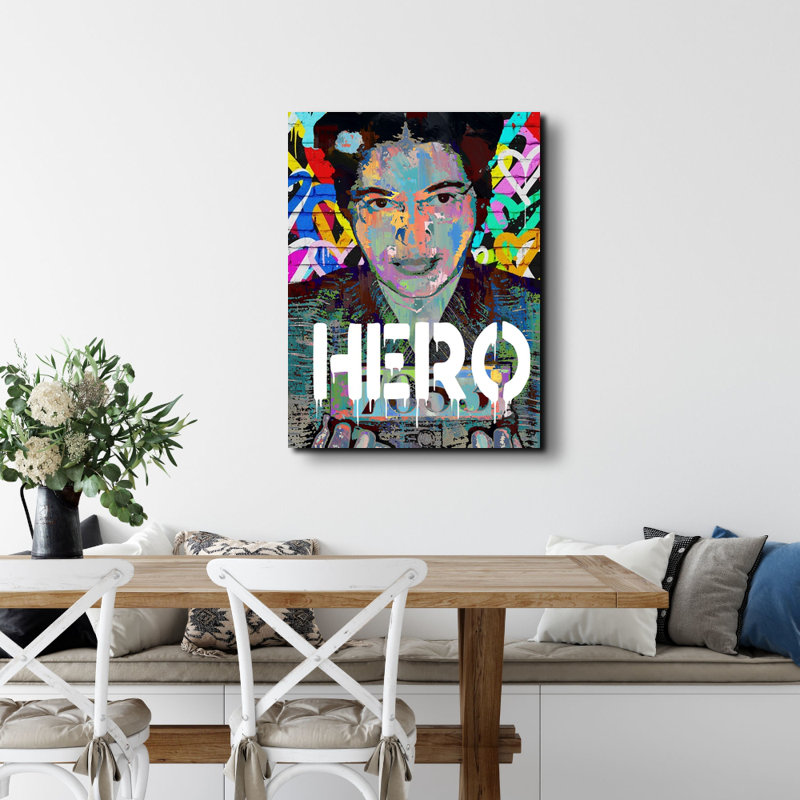 «Rosa Parks Hero» par Stephen Chambers - peinture sur toile tendue, H 18 po x l 15 po x P 1,5 po