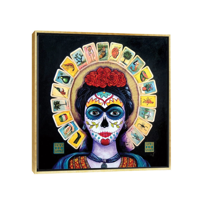 Frida Loteria, Cadre doré, H 12 po x l 12 po x P 1,5 po
