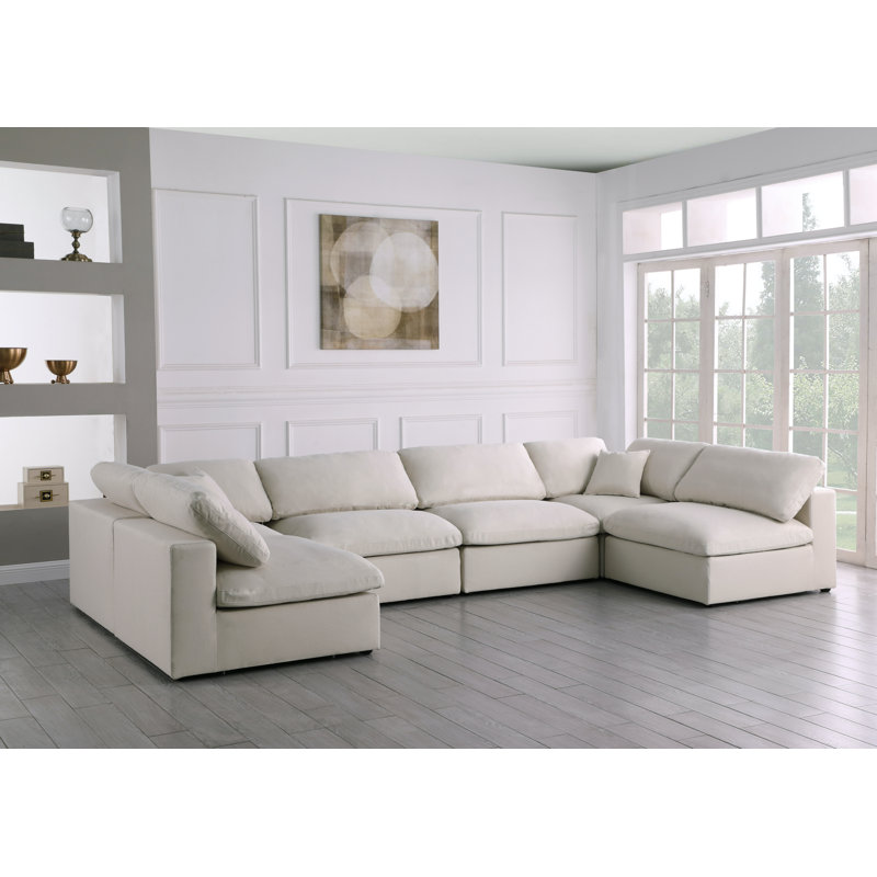 Jocqua Velvet U-Shaped Sectional Reversible, Cream Velvet