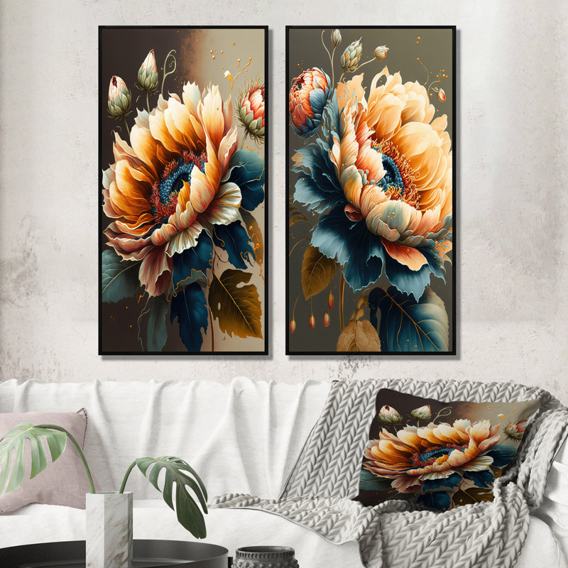 «Vibrant Sunflower», 2 pièces sur toile, H 40 po x l 40 po, Cadre noir