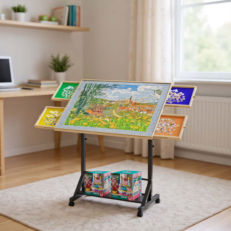 35"*27.17" Adjustable Wooden 1500 Piece Puzzle Table, Black