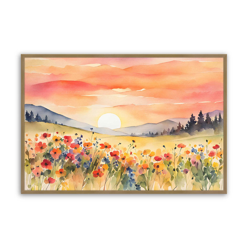Imprimé Rolling Hills and Wildflowers, Cadre pour photo simple or brossé, H 13,25 po x l 17,25 po