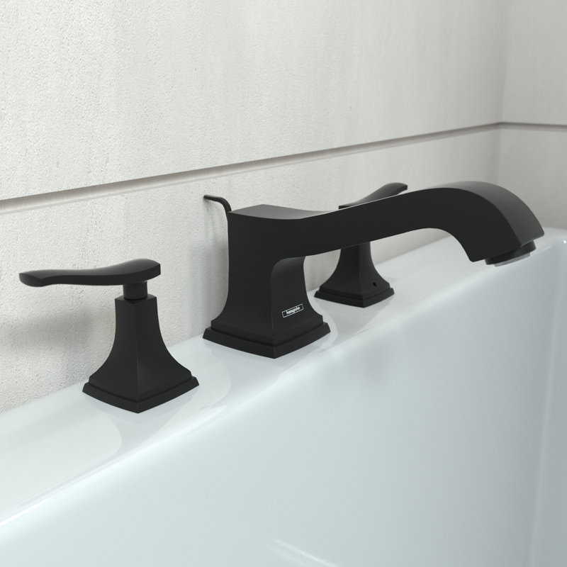 Garniture de baignoire romaine classique à 3 trous Hansgrohe Metropol, Poignée à levier, Noir mat