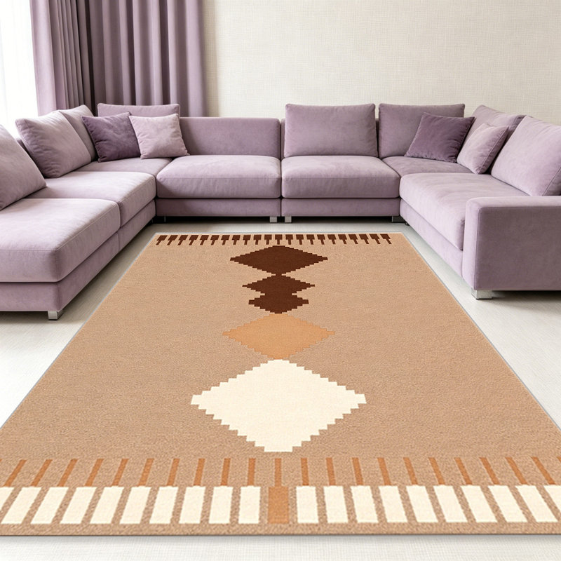 Brown Southwestern Diamond carpet-easy to clean, machine-washable, soft and comfortable; suitable for door mats, kitchens, living rooms, bedrooms, corridors, and laundry areas. Easy to clean, durable carpet for home decoration.