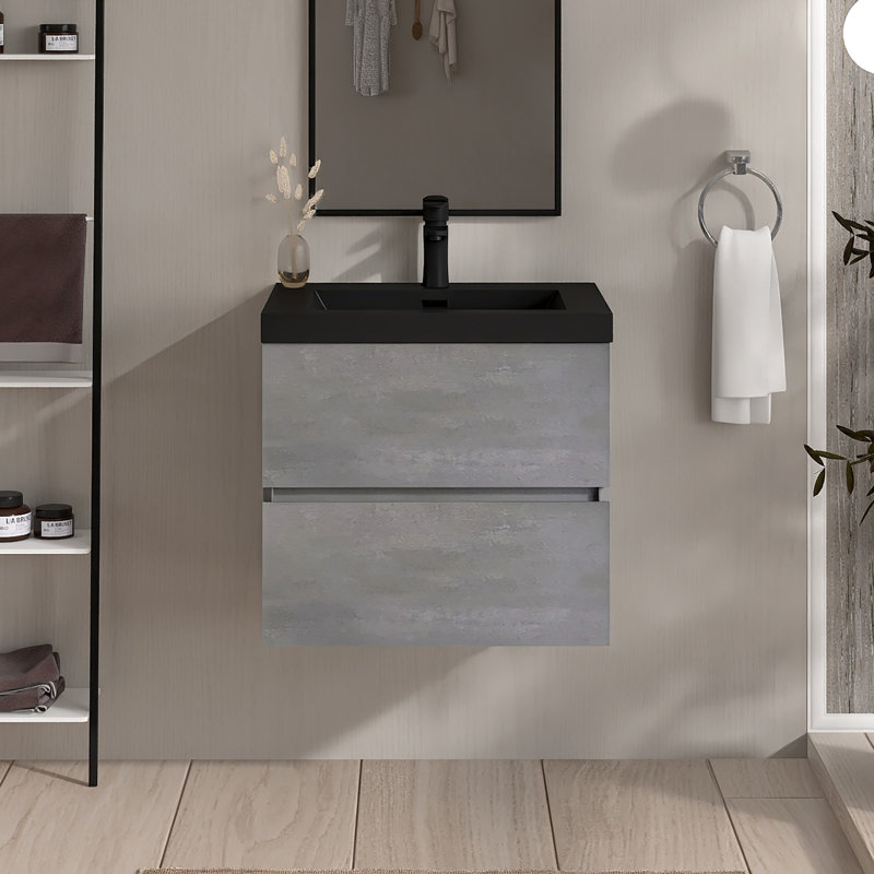 Meuble-lavabo mural simple 23,6 po avec comptoir en quartz, 24"