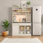 Buffet de 47,24 po de hauteur crème, armoire en pierre avec lumières et portes en verre, armoire de rangement polyvalente pour le thé et le vin pour la cuisine