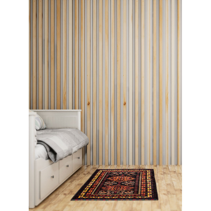 Tapis noir Teimani 3 pi 11 po x 6 pi 2 po