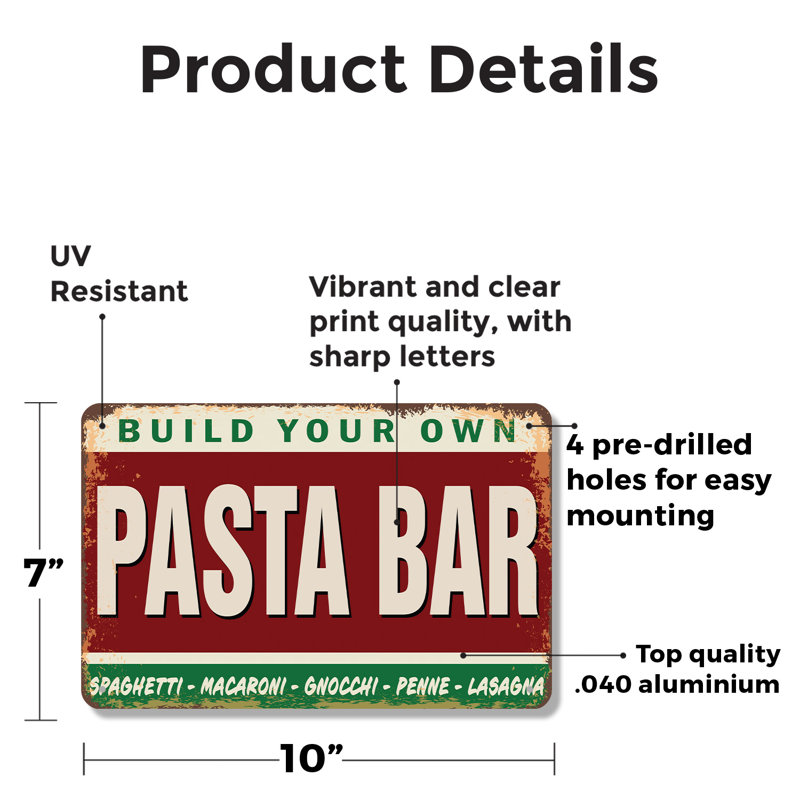 Plaque Pasta Bar Street (paquet de 2) 7 po x 10 po