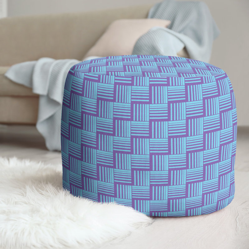 Upholstered Pouf, Purple/Teal