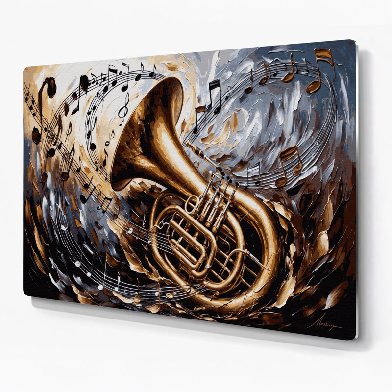 «Music Tuba», art mural en métal brun, H 20 po x l 24 po