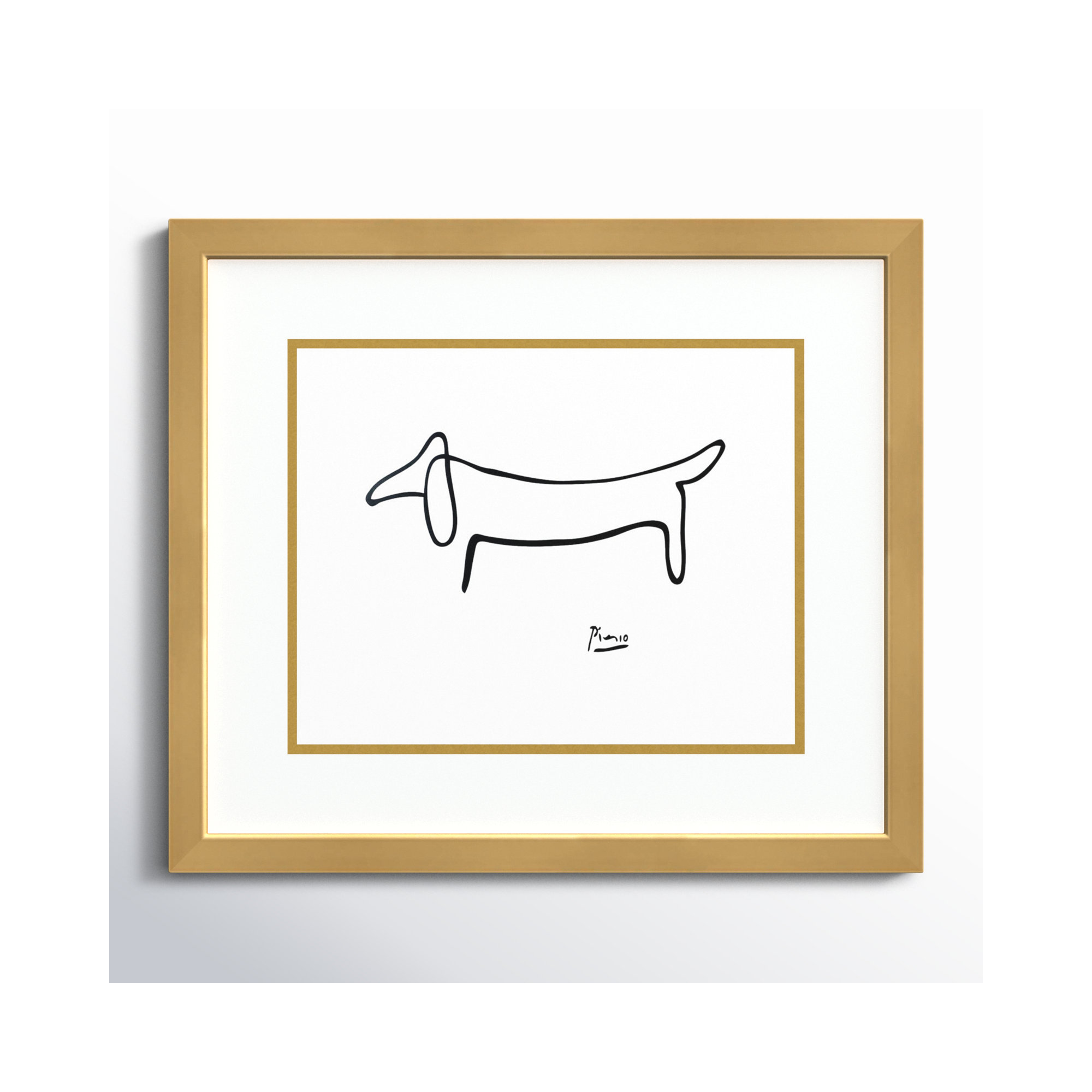 Le Chien (The Dog) by Pablo Picasso, Polished Brass Gold, 13.25" H x 15.25" W x 0.75" D