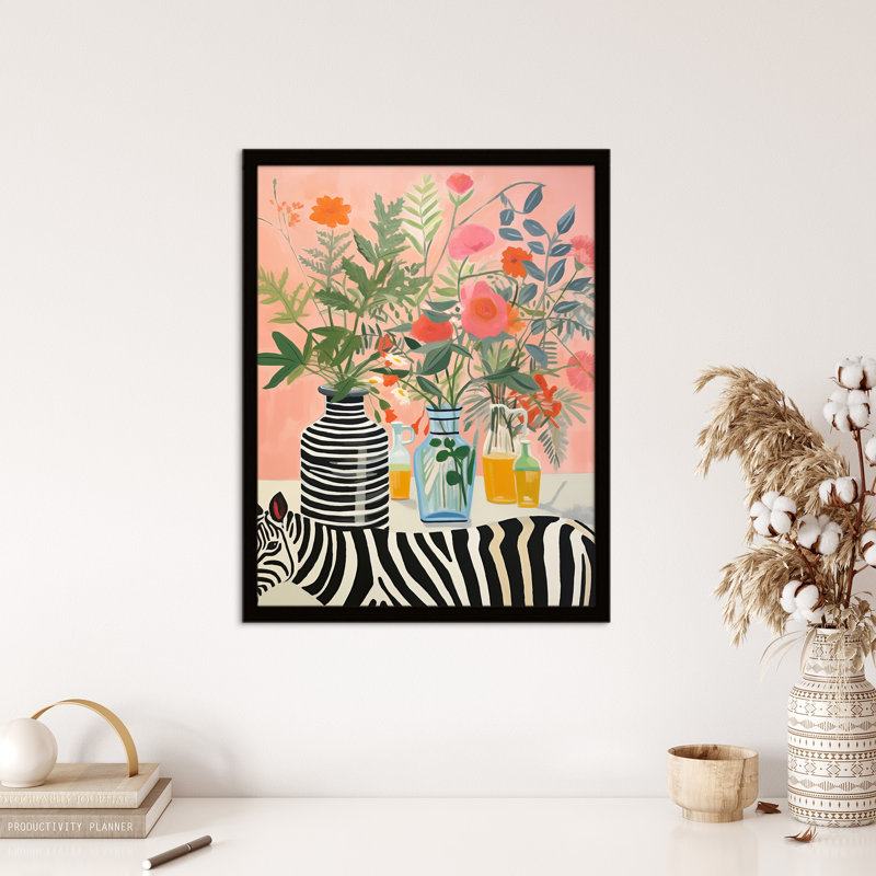 Hide And Seek Zebra Floral Fun Pink - Single Picture Frame Print