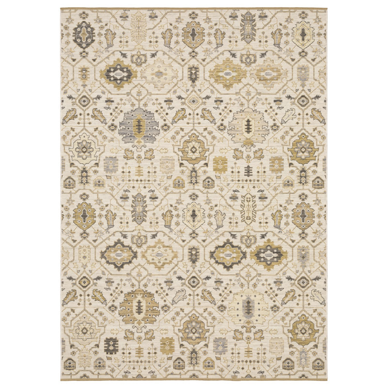 Tapis beige / doré en laine Kuad Old World Nomadic, Rectangulaire 2 pi x 3 pi