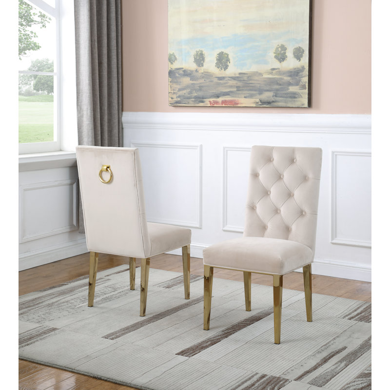 Carnahan Button Tufted Parsons Chair, Cream, Gold