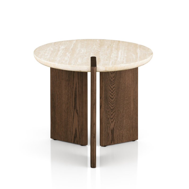 Table de bout ronde en pierre de travertin avec base à trois pieds Garces