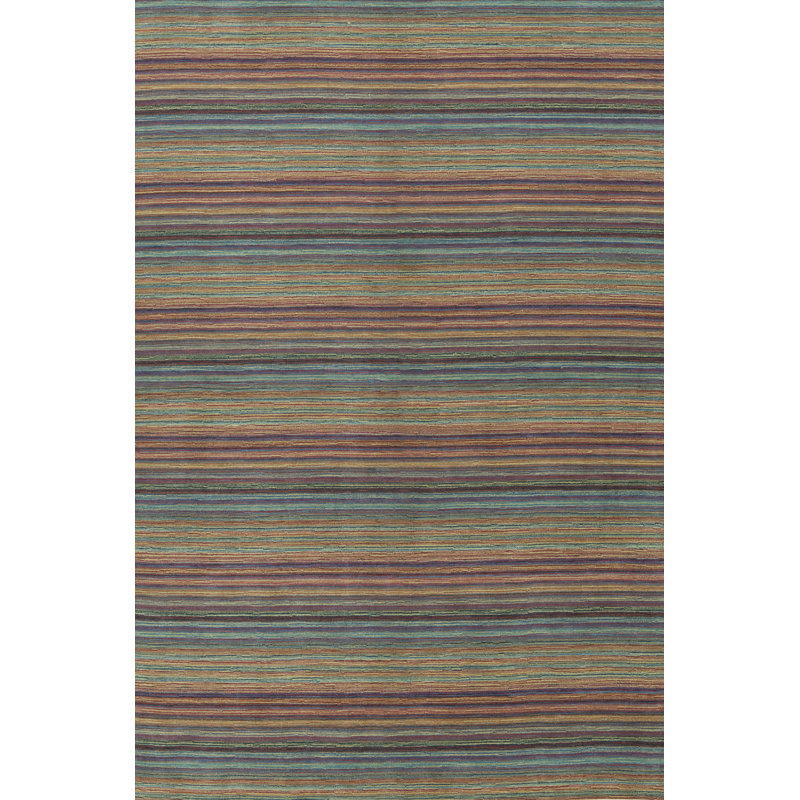 Wool Striped Area Rug in Yellow/Maroon/Green