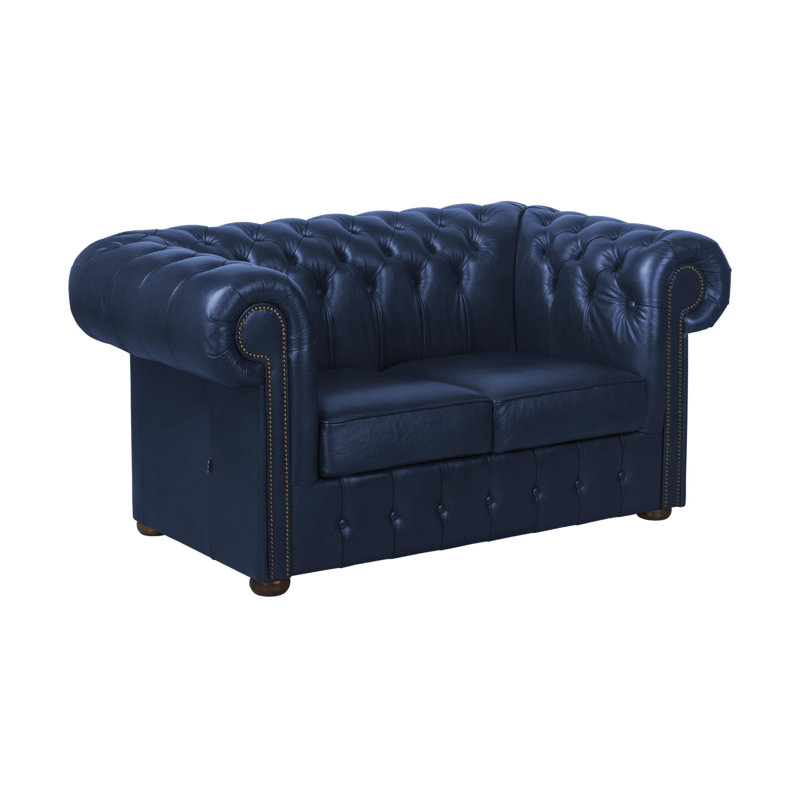 Tamico 2 Seater Genuine Leather Loveseat, 80cm H x 160cm W x 90cm D, Blue