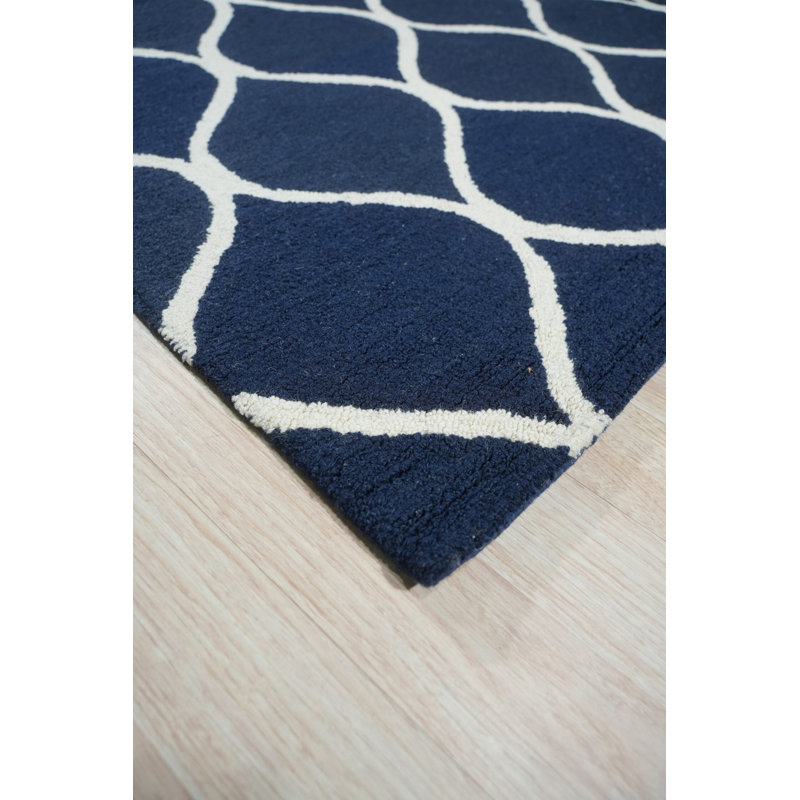 Hand Tufted Wool Area Rug in Blue, Blue