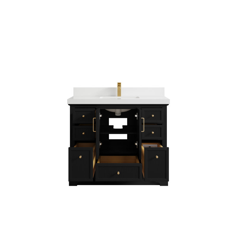 Meuble-lavabo simple autoportant de 42 po avec plateau en quartz Alys