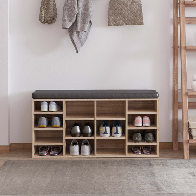 14 Pair Shoe Storage Bench, Brown