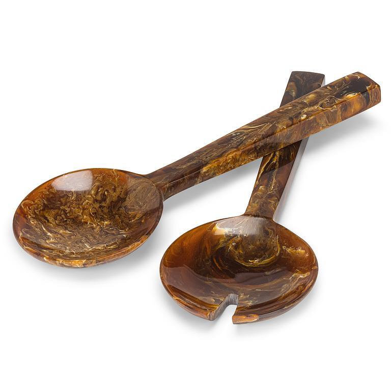 Oversize Warm Brown Salad Serving Utensils, Brown
