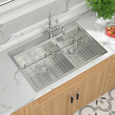 Workstation Kitchen Sink Drop In 16 Gauge Stainless Steel Double Bowl(60/40) Kitchen Sink