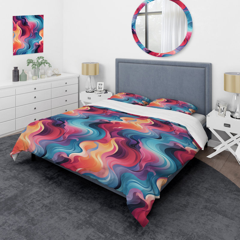 Ensemble de housse de couette colorée Popart Groovy, Housse de couette pour très grand lit et 2 très