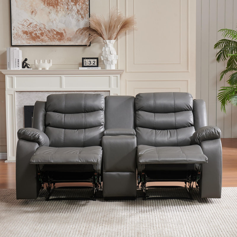 Lacreta Humes Faux Leather Manual Reclining Loveseat, 2-Seater Recliner Sofa with Center Console & Cup Holders, Home Theater Recliner Couch for Living Room