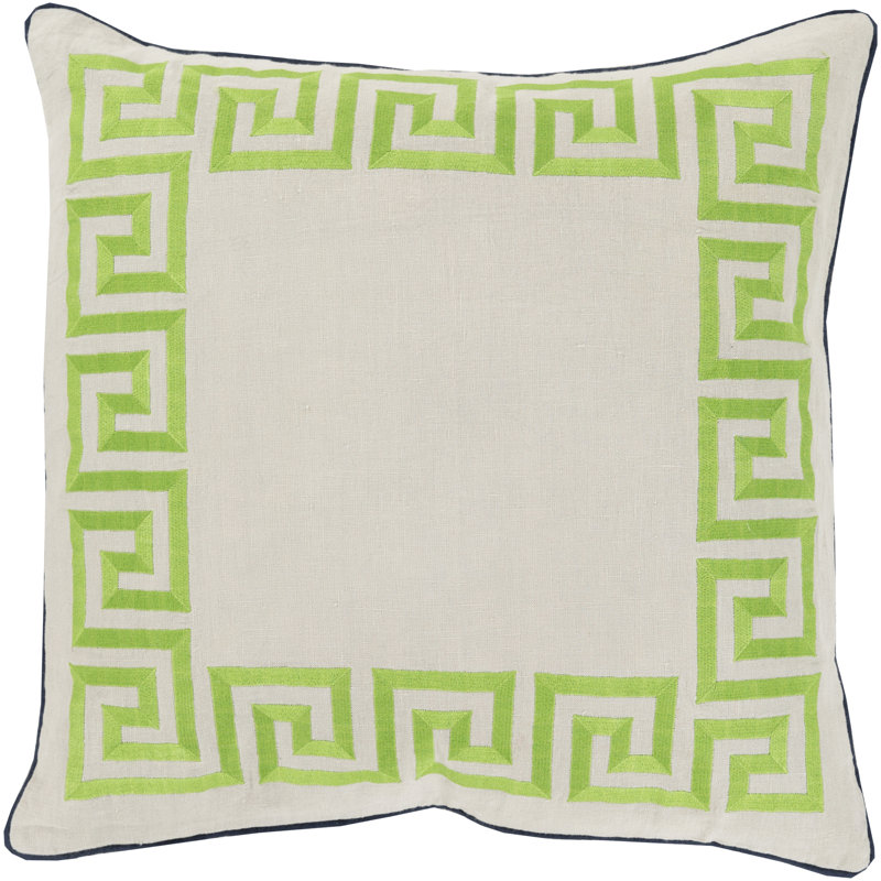 Geometric Pillow Cover, Khaki/Lime, 22" x 22", Down