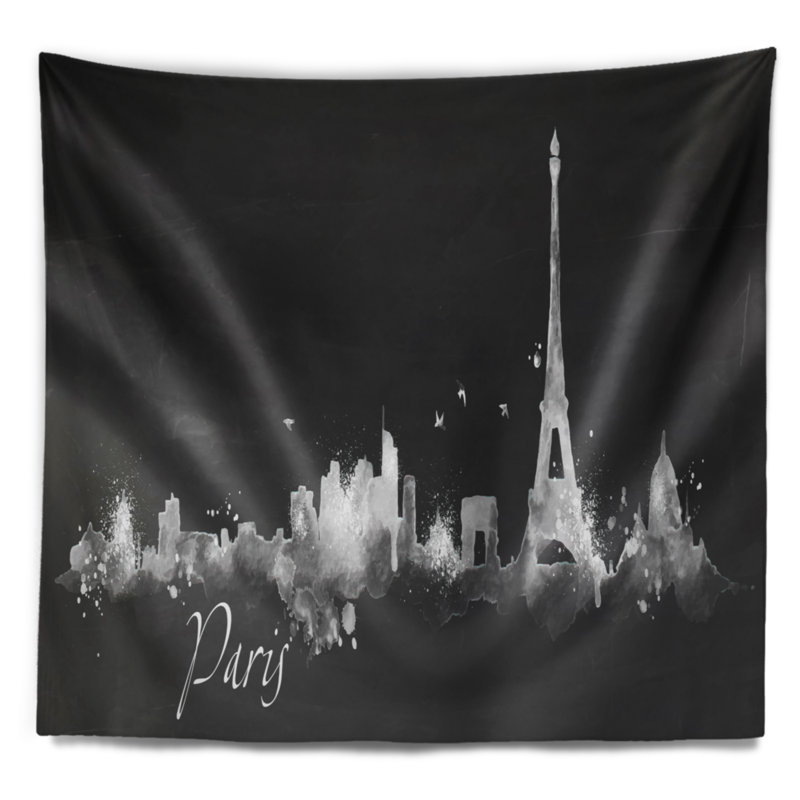 Paysage urbain tapisserie silhouette noire paris, H 32 po x l 39 po