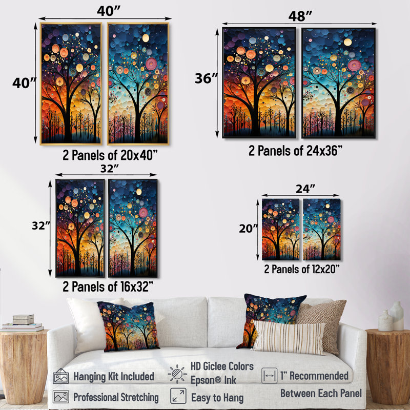 Colorful Whimsical Wanderlust III - Ensemble de 2 décorations murales multicolores, H 32 po x l 32 po, Noir