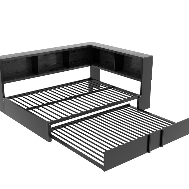 Metal Full Size Daybed With Trundle, Storage & Charging Ports - Modern Functional Storage, Trundle And Outlets, Practical Elegant