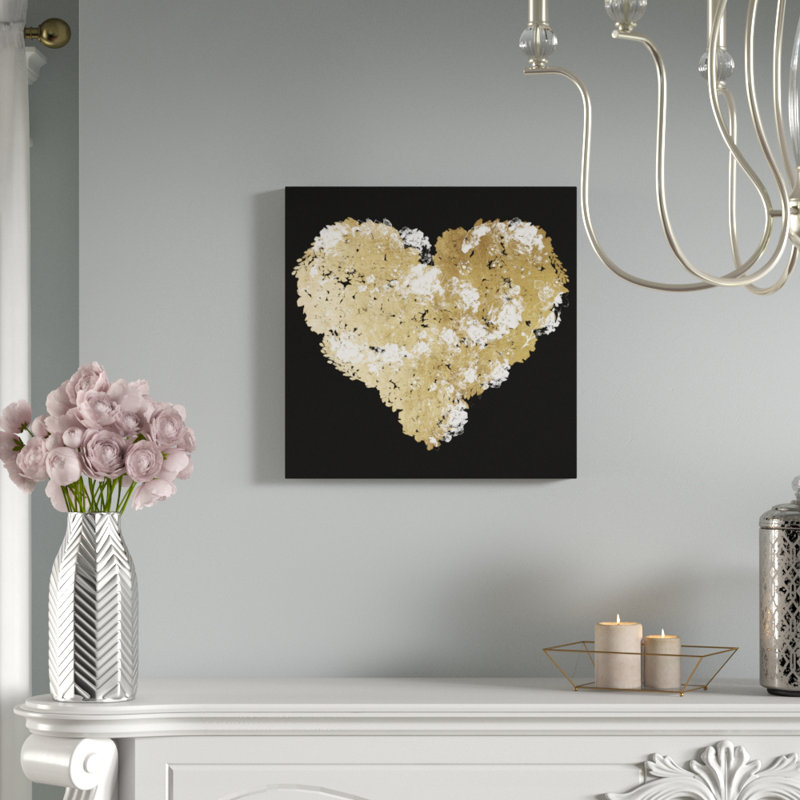 Cœur doré - reproduction d'art graphique sur toile, H 40 po x l 40 po x P 1,5 po