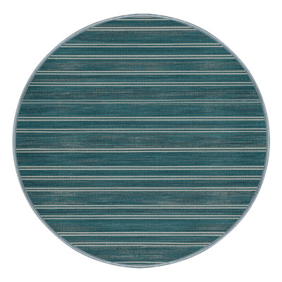 Washable Teal Light Gray Striped Area Rug