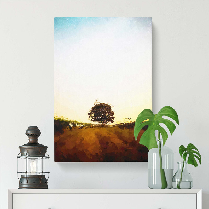 Lone Tree At Dusk Abstract Art - Wrapped Canvas, 50cm H x 35cm W x 3cm D