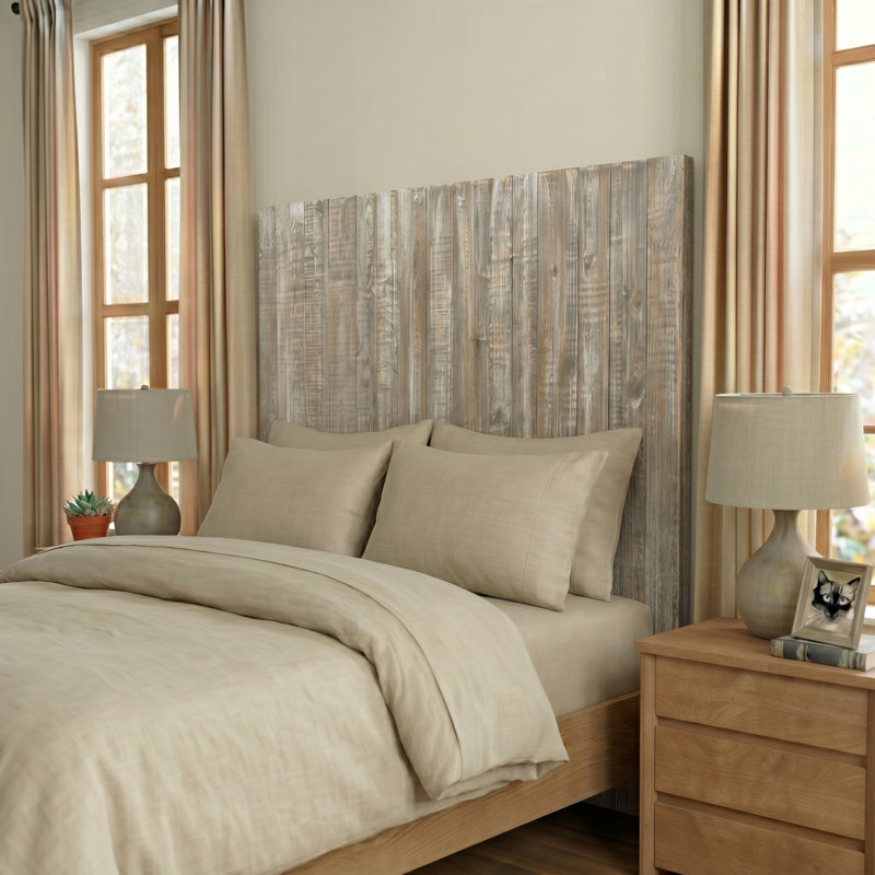 Tête de lit en bois massif Anayeli, Gris délavé, Simple