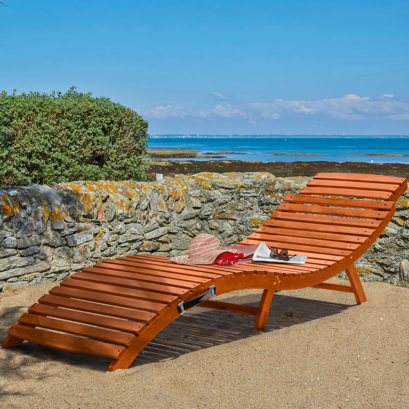 Judner 72" Long Acacia Foldable Single Chaise Lounger