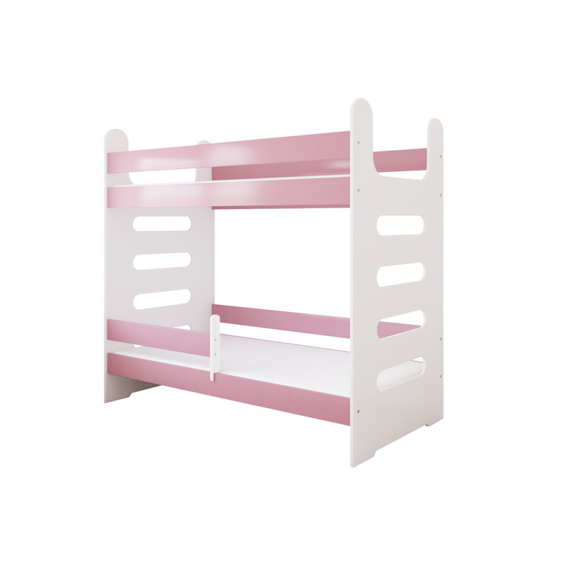 Cannady Bunk Bed with Built-in Ladder Included, European Toddler (80 x 160 cm), Pink