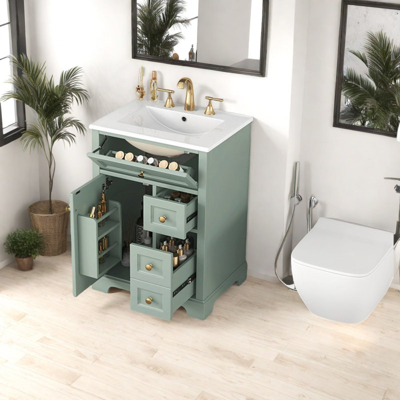 Meuble-lavabo compact avec lavabo, panneau de fibres à densité moyenne et bois de pin, conception moderne