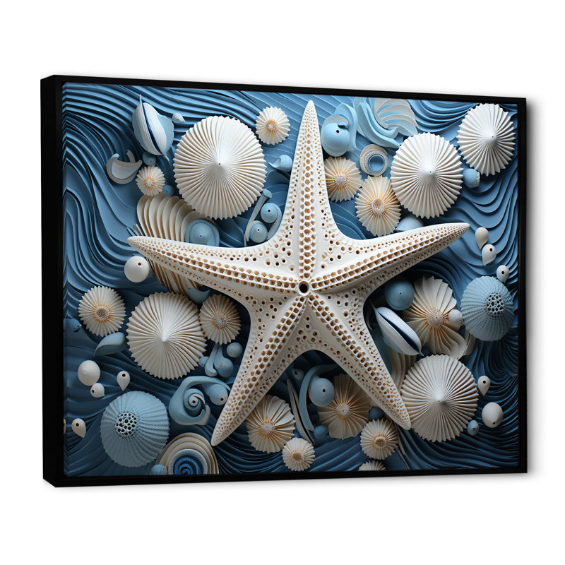 Minimalisme, étoile de mer bleue et blanche - étoile de mer, art mural sur toile, H 30 po x l 40 po x P 1,5 po