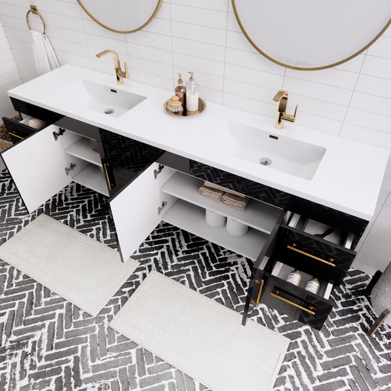 Ensemble de meuble-lavabo double 84 po Tihanna, Noir brillant