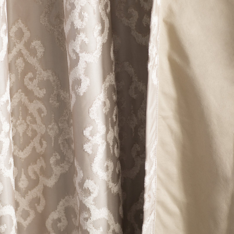 Champagne Jacquard Damask Blackout Grommet Top Drapes, 50 x 108 in
