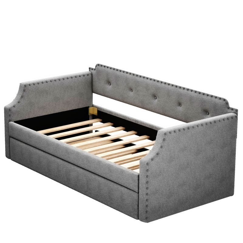 Upholstered Daybed With Trundle, Gray