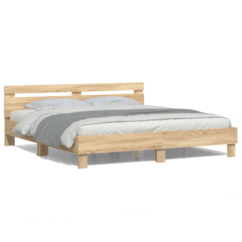 17 Stories Bed Frame With Headboard And LED , UK Double - 135 x 190 cm, White