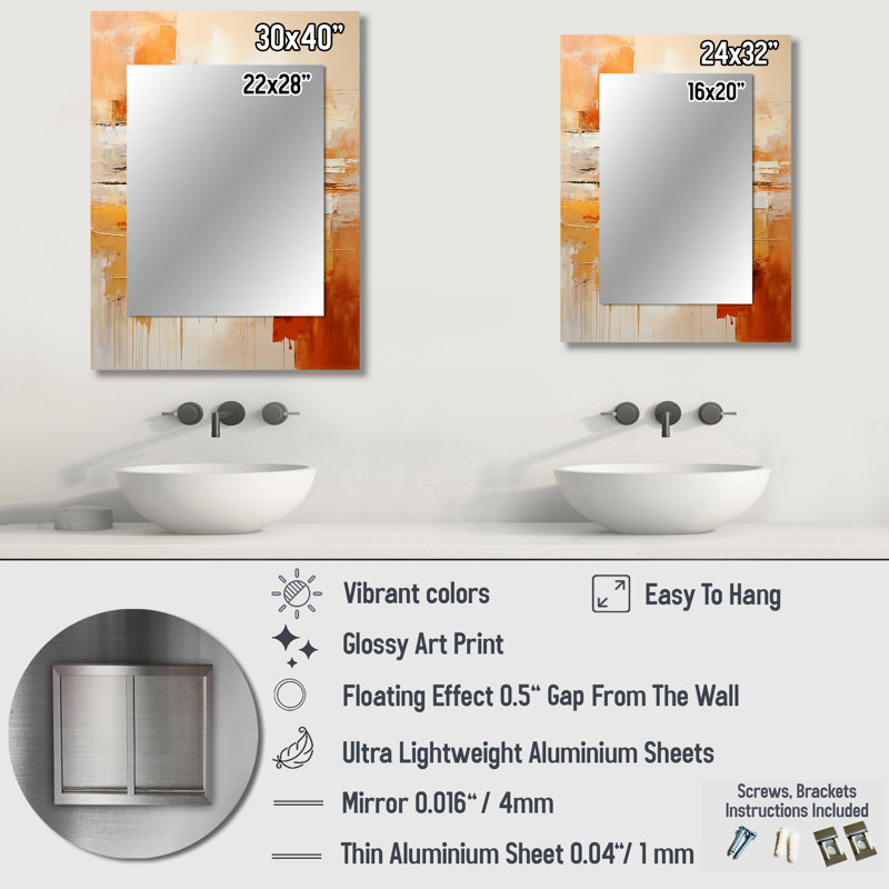 «Glam Orange Beige Collage II» - miroir tendance, miroir mural unique Glam, impression d'art en métal, 40 po x 30 po